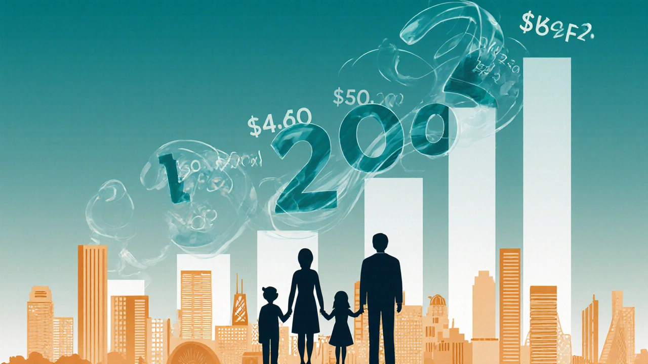 Family silhouettes with floating numbers illustrating tax offset amounts.